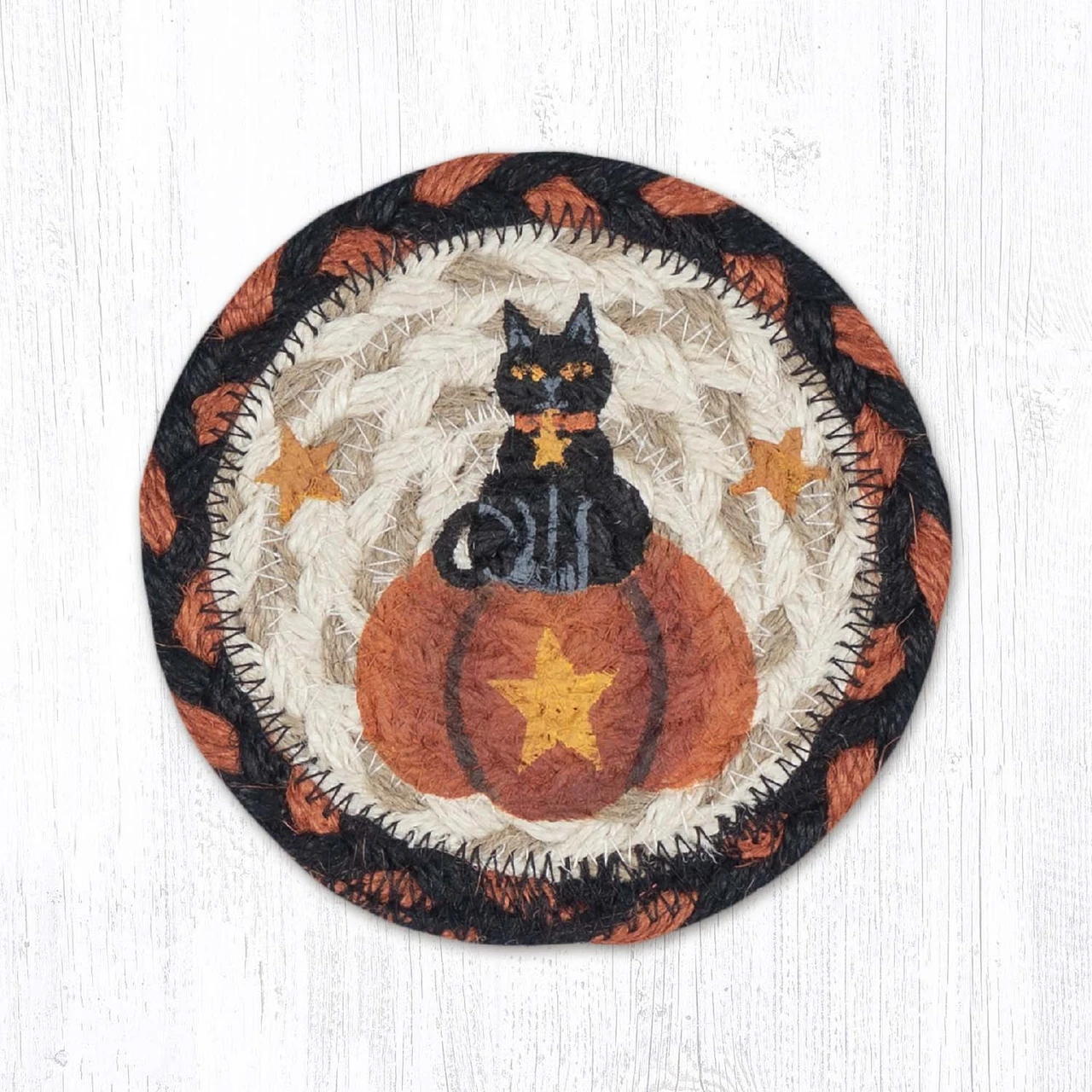 5" Black Cat Pumpkin Coaster IC-222