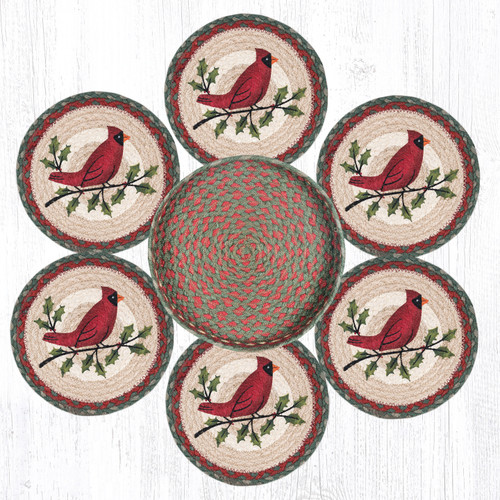 10" Holly Cardinal Trivets in a Basket Set TNB-025