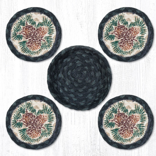 Pinecone Coasters in a Basket Set CNB-025A