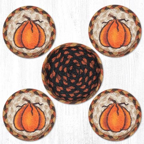 Harvest Pumpkin Coasters in a Basket Set CNB-222