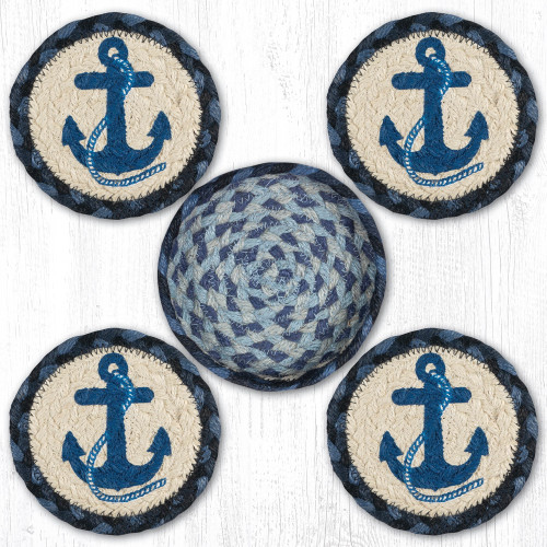 Navy Anchor Coasters in a Basket Set CNB-443