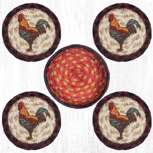 Rustic Rooster Coasters in a Basket Set CNB-471
