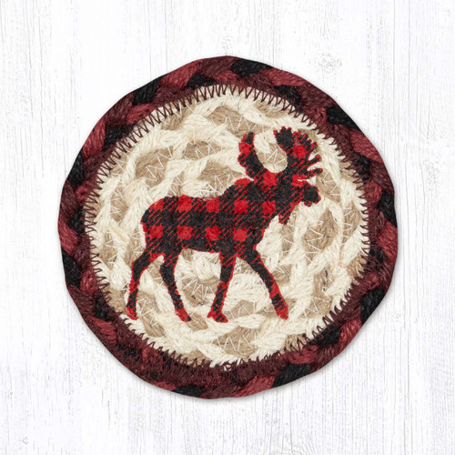 5" Red Plaid Moose Coaster IC-864
