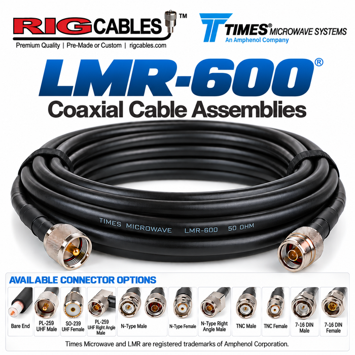 Times Microwave LMR®-600 - Pick your Connectors (Priced by length)