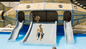 Day pass guest going down the water slide at Sonesta Maho Beach Resort in St. Maarten. 