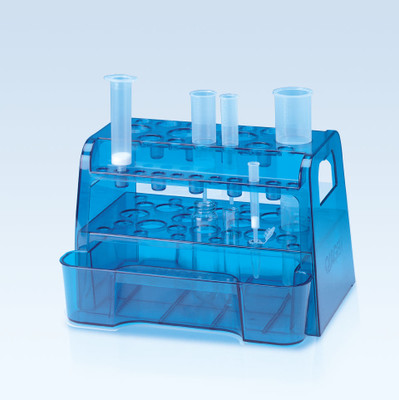 For holding QIAGEN-tips, allowing convenient wash buffer drain