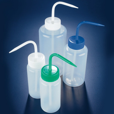 Wash bottle, wide mouth, 500mL, LDPE, round, yellow screwcap