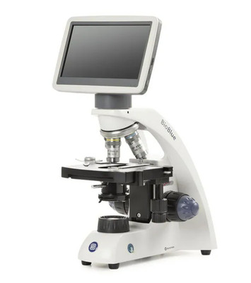 BioBlue microscope with 7 inch LCD screen and SMP 4/10/S40 objectives with mechanical stage and 1W LED cordless illumination 
 {2503-EBB4220LCD}