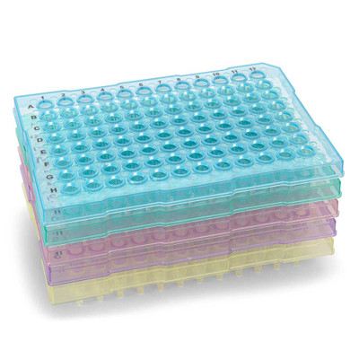 0.2mL 96-Well PCR Plate, Half Skirt (ABI-style), Flat top, Assorted Colors (Blue, Red, Green, Yellow and Violet)