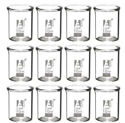 12PK Glass Beakers, 10ml, Low Form with Spout {2394-BK0102 PK}