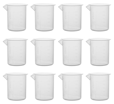 12PK Plastic Beakers, 100ml -Raised Graduations, Tapered Spout {2394-CH0137BF PK}