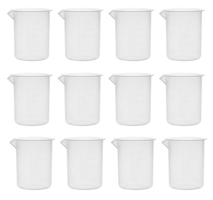 12PK Plastic Beakers, 250ml- Raised Graduations, Tapered Spout {2394-CH0137CF PK}