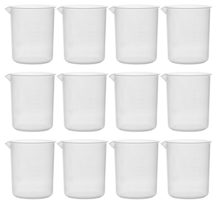 12PK Plastic Beakers, 1000ml -Raised Graduations, Tapered Spout  {2394-CH0137EF PK}