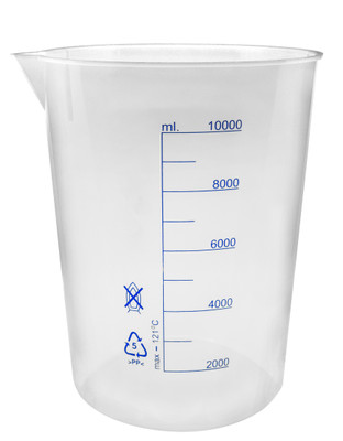 Plastic Beaker, 10000ml - Blue Graduations, Spout {2394-CH0139H}
