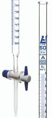 Glass Burette, 50ml - Blue Graduations, Class A, W/ PTFE Stopcock {2394-CH0240C}
