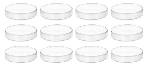 12PK Plastic Petri Dishes w/ Lids - 3.75" Diameter, 0.5" Depth {2394-CH0372CPK12 PK}