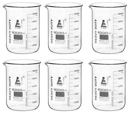 6PK Heavy Duty Glass Beaker, 1000ml - 5mm Thick {2394-CH200005PK6 PK}