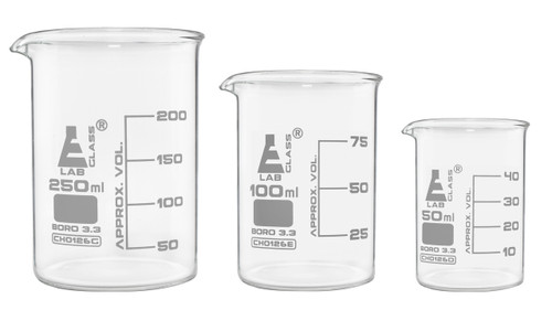 Glass Beaker Set, 250ml, 100ml & 50ml - Low Form {2394-CH2019005}