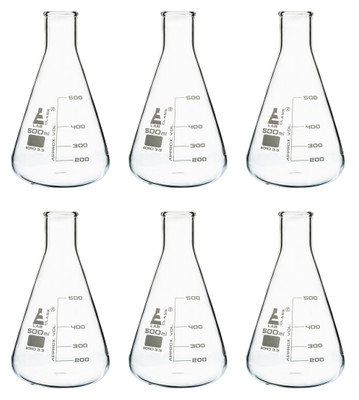 6PK Glass Narrow Neck Erlenmeyer Flasks, 500mL {2394-FL0707 PK}