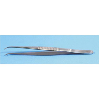 Curved Forceps,Med, 7-1/8in. L, Serrated Tips