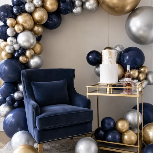Navy Gold and Silver balloon decor