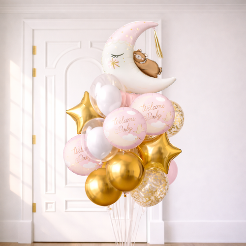 Baby Girl Moon Balloon Bouquet