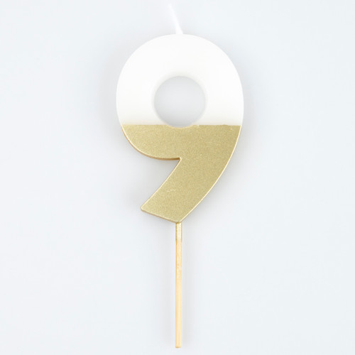 Meri Meri Elegant Gold Dipped Number 9 Candle