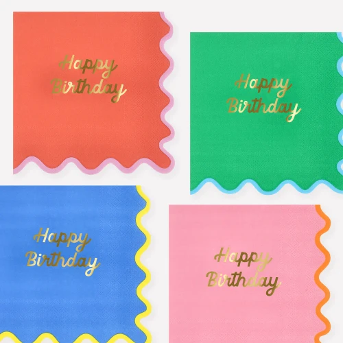Meri Meri Wiggle Edge Happy Birthday Large Napkins - 6.5 in., 16 Count