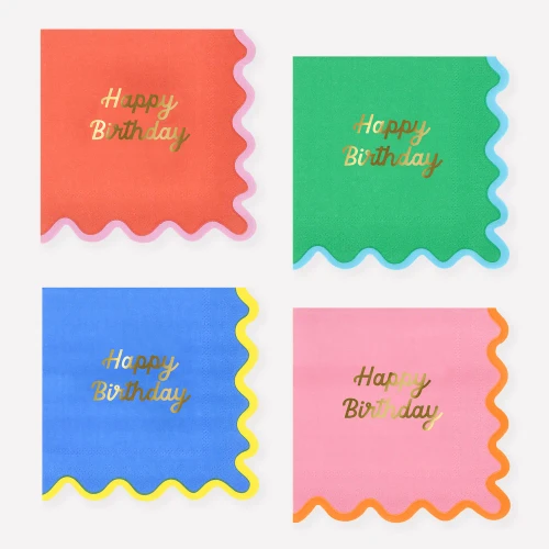 Meri Meri Wiggle Edge Happy Birthday Small Napkins - 5 in., 16 Count