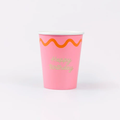 Meri Meri Wiggle Edge Happy Birthday Paper Cups - 9 oz., 8 Count