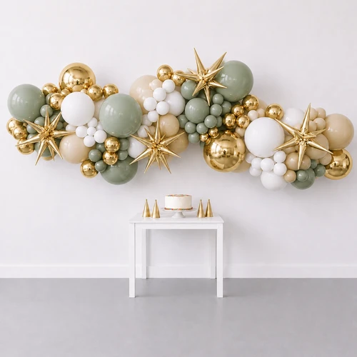 12' Balloon Garland Sage, Gold and White