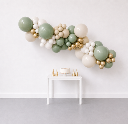 8' Balloon Garland Sage, Gold and White