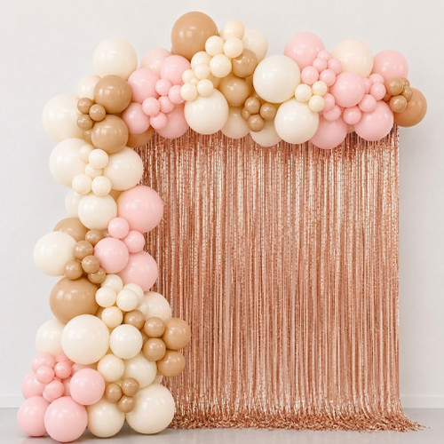 Fringe Curtain Backdrop Neutral Blush