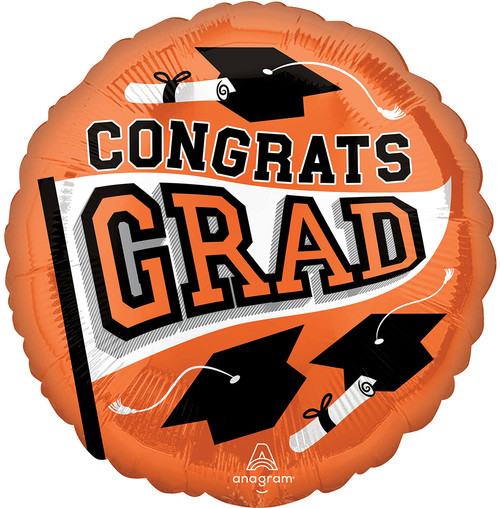 Orange Graduation 18" Mylar Balloon Helium Filled
