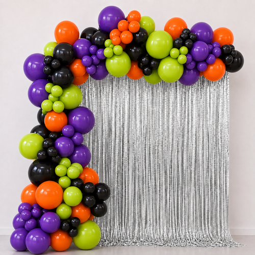 Fringe Curtain Backdrop with Balloon Garland Halloween