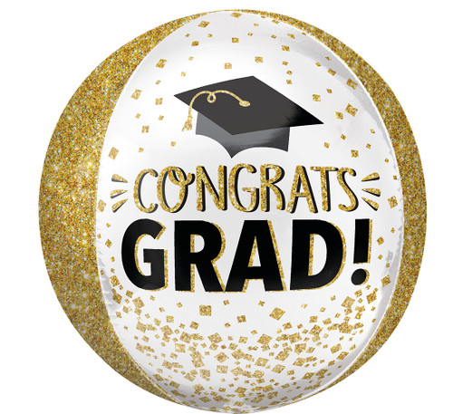 Golden 'Congrats Grad' Glitter 16" Orbz Balloon Helium Filled