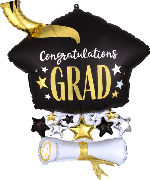 Graduation Cap and Diploma Satin 25" Balloon Helium Filled