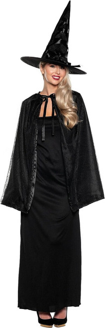 Black Witch Cape & Hat Costume Set