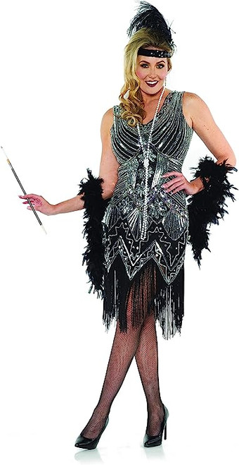 Underwraps Platinum 1920s Beaded Flapper Dress - Women's Large