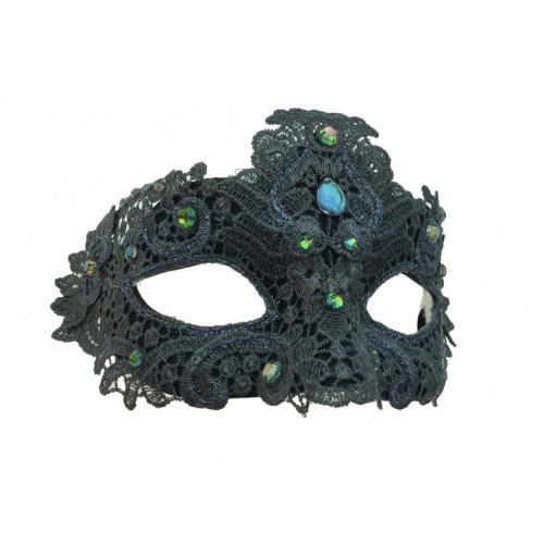 Black Brocade Lace Venetian Masquerade Mask
