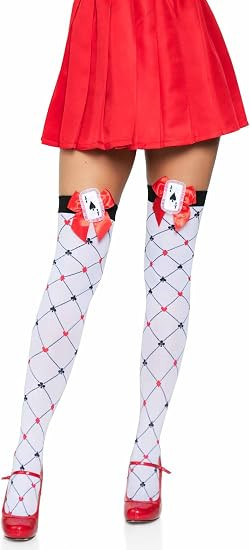 Diamond Card Thigh-High Stockings with Bow