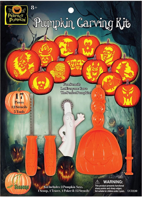 Deluxe 5-Piece Pumpkin Carving Kit with 12 Stencils