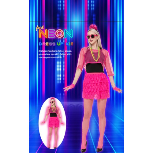 Pink Neon 1980s Costume Accessory Kit