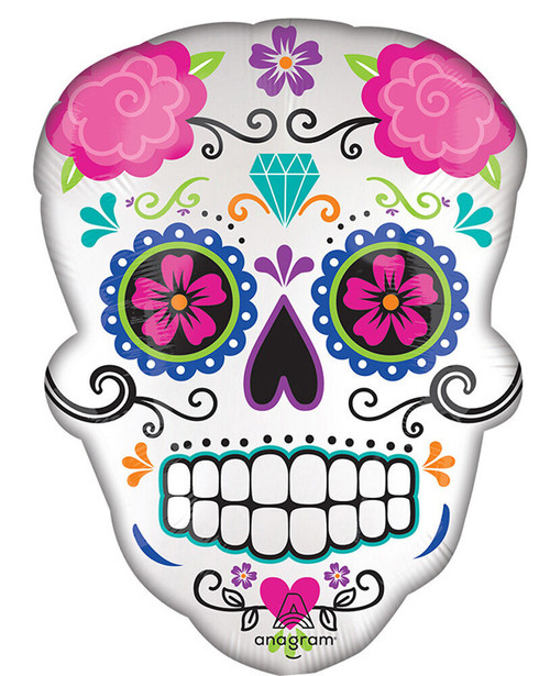 24-Inch Satin Sugar Skull Halloween Decoration