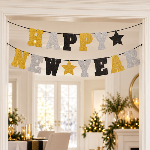 Happy New Year Glitter Banner, 12 ft