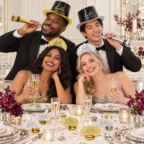 Shiny Light Gold & Silver Party Hats, 4-Pack, 11.8 in