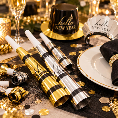 Shiny Gold & Silver Party Horns, 6-Pack, 8.3 in