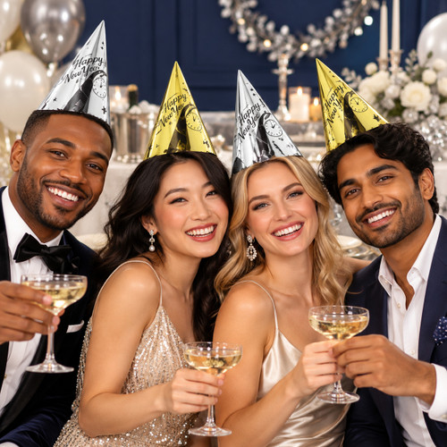 Shiny Gold & Silver Cone Hats, 6-Pack, 6.5 in