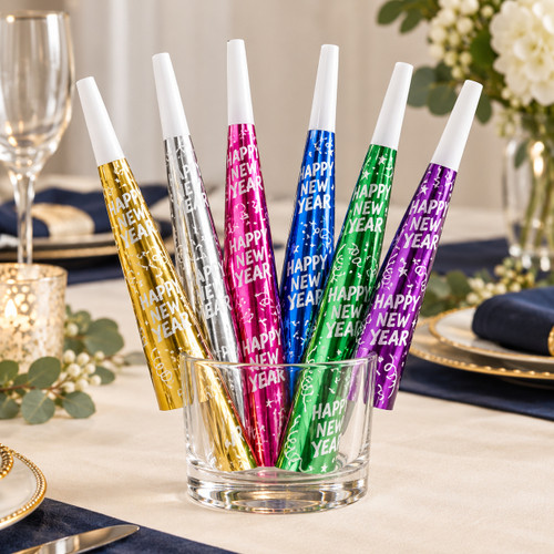 “Happy New Year” Party Horns, 6-Pack, Assorted Styles