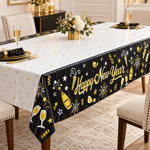 Happy New Year Table Cover, 54 x 108 in